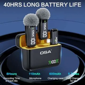 OSA Lavalier Microphone for Phone with Charging Case and Transmitter Digital Display - Set of 2, for...