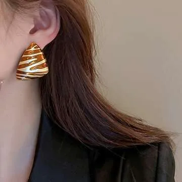 Vintage Pattern Triangle Dome Stud Earrings 925 Sterling Silver Post Pin for Women Hypoallergenic Piercing Studs Drop Earrings Fashion Dainty Jewelry (Brown)