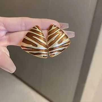 Vintage Pattern Triangle Dome Stud Earrings 925 Sterling Silver Post Pin for Women Hypoallergenic Piercing Studs Drop Earrings Fashion Dainty Jewelry (Brown)