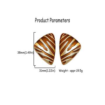 Vintage Pattern Triangle Dome Stud Earrings 925 Sterling Silver Post Pin for Women Hypoallergenic Piercing Studs Drop Earrings Fashion Dainty Jewelry (Brown)