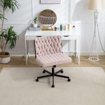HForesty Criss Cross Legged Office Desk Chair with Wheels, Modern Armless Desk Chair with Wide Seat,...