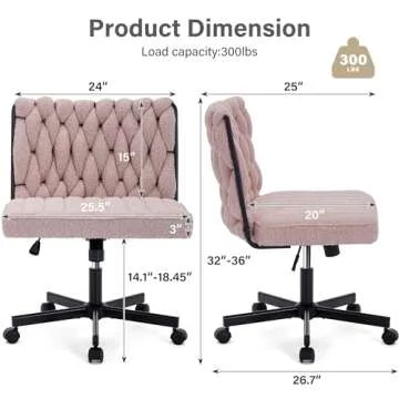 HForesty Criss Cross Legged Office Desk Chair with Wheels, Modern Armless Desk Chair with Wide Seat, Home Office Chair for Work, Meditation, Vanity, Pink