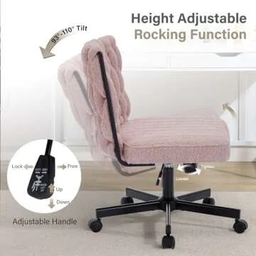 HForesty Criss Cross Legged Office Desk Chair with Wheels, Modern Armless Desk Chair with Wide Seat, Home Office Chair for Work, Meditation, Vanity, Pink