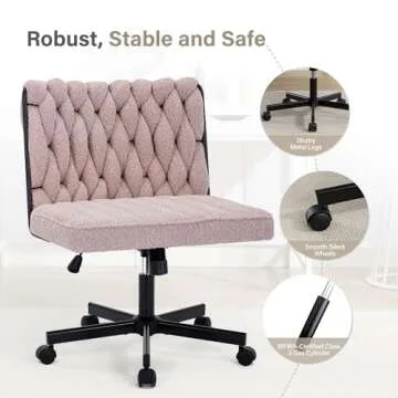 HForesty Criss Cross Legged Office Desk Chair with Wheels, Modern Armless Desk Chair with Wide Seat, Home Office Chair for Work, Meditation, Vanity, Pink