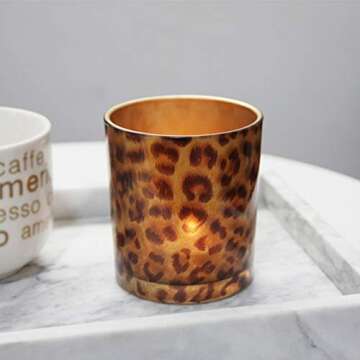 OSALADI Glass Candle Holder Tealight Stand Cup Fragrance Warmer Leopard Print Candlestick Holder Des...