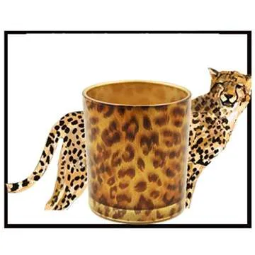 OSALADI Glass Candle Holder Tealight Stand Cup Fragrance Warmer Leopard Print Candlestick Holder Desktop Centerpiece for Home Wedding Decor