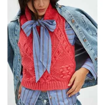 Hixiaohe Turtleneck Crochet Sweater Vest for Women