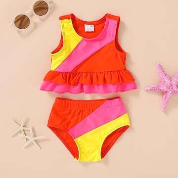 Toddler Baby Girls Summer Swimsuit Sleeveless Floral Swimwear Two-Piece Suit Beach Bikini Outfits Ba...