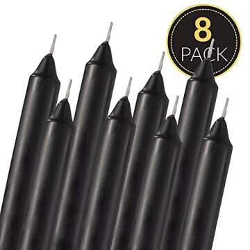 Straight Black Candlesticks - Pack of 8 6" Coated Black Candles - 5 Hour Long Burning Unscented Cand...
