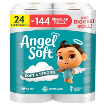 Angel Soft Toilet Paper, 24 Super Mega Rolls - Soft, Strong & Long-Lasting