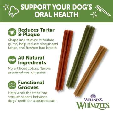Whimzees by Wellness Stix Natural Dental Chews for Dogs, 3X Longer Lasting & Grain-Free, Freshen Breath & Fight Plaque & Tartar, Medium Breed, 14 Count