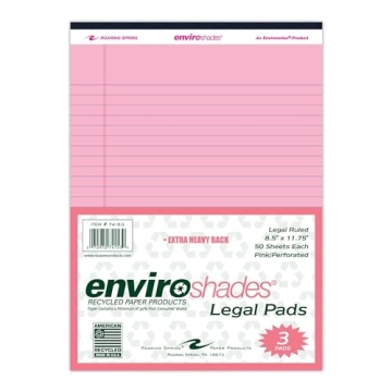 ROARING SPRING Enviroshades Recycled Legal Pads - Pink, Pack of 3