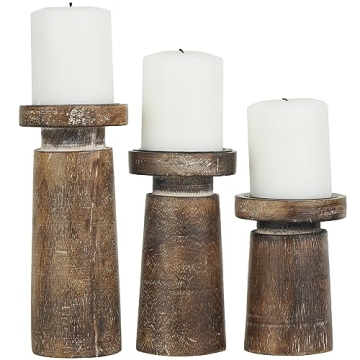 Deco 79 Mango Wood Candle Holder Set for Elegant Decor