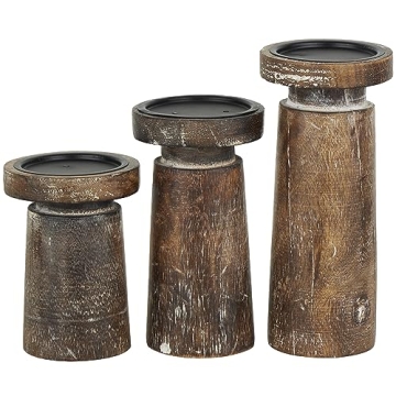 Deco 79 Mango Wood Candle Holder Set for Elegant Decor