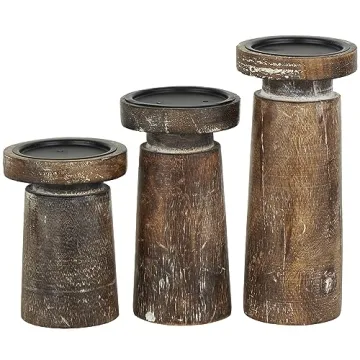 Deco 79 Mango Wood Candle Holder Set for Elegant Decor