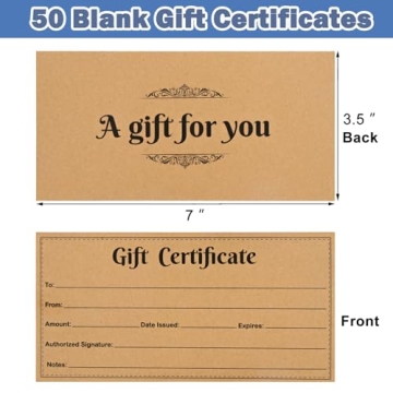 Blank Gift Certificates - 50 Pack for Any Occasion