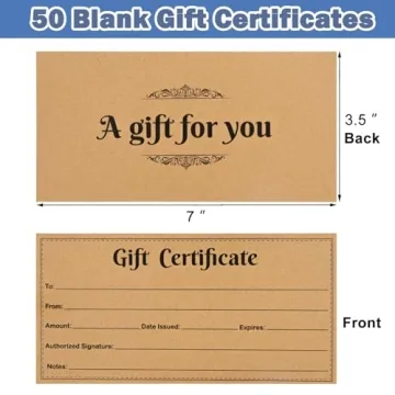 Blank Gift Certificates - 50 Pack for Any Occasion