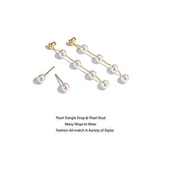Voaino Long Pearl Earrings for Women 14K Gold Plated Pearl Dangle Earrings Hypoallergenic Elegant Wedding Pearl Tassel Earrings for Bridal (gold long pearl)