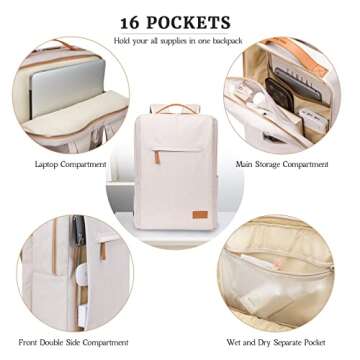 Hp hope Laptop Backpack for Women, 15.6 Inch Work Backpack with USB Port, Water Resistant Backpack f...