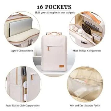 Hp hope Laptop Backpack for Women, 15.6 Inch Work Backpack with USB Port, Water Resistant Backpack f...