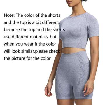 Aoxjox Yoga Outfit for Women Seamless 2 Piece Workout Gym Vital High Waist Shorts with Short Sleeve Crop Top Set (Steel Blue Marl, Large)