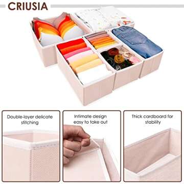 6 Pack Clothes Drawer Organizer Dividers, Fabric Foldable Closet Dresser Drawer Organizer for Clothing, Bra Sock Underwear Drawer Organizer for Nursery Bedroom Organization (6 Bins, Pink)