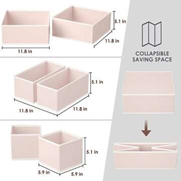 6 Pack Clothes Drawer Organizer Dividers, Fabric Foldable Closet Dresser Drawer Organizer for Clothing, Bra Sock Underwear Drawer Organizer for Nursery Bedroom Organization (6 Bins, Pink)
