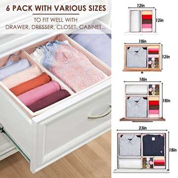 6 Pack Clothes Drawer Organizer Dividers, Fabric Foldable Closet Dresser Drawer Organizer for Clothing, Bra Sock Underwear Drawer Organizer for Nursery Bedroom Organization (6 Bins, Pink)