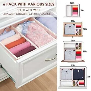 6 Pack Clothes Drawer Organizer Dividers, Fabric Foldable Closet Dresser Drawer Organizer for Clothing, Bra Sock Underwear Drawer Organizer for Nursery Bedroom Organization (6 Bins, Pink)