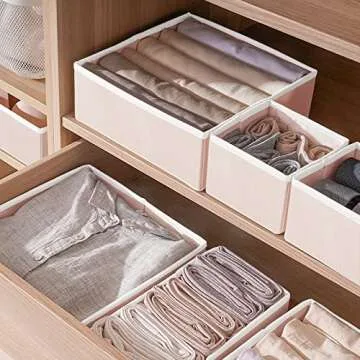 6 Pack Clothes Drawer Organizer Dividers, Fabric Foldable Closet Dresser Drawer Organizer for Clothing, Bra Sock Underwear Drawer Organizer for Nursery Bedroom Organization (6 Bins, Pink)