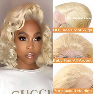 613 Body Wave Lace Front Wigs Human Hair Blonde Lace Front Wigs 13x4x1 Transparent Lace Front Wigs with Baby Hair Pre Plucked Natural Hairline 150% Density Light Blonde Human Hair Wigs for Women