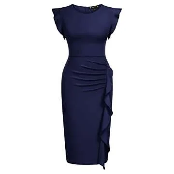 Miusol Women's Elegant Ruffles Cocktail Dress in Navy Blue
