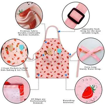 DEABOLAR Kids Chef Hat and Apron, Adjustable Kids Aprons with Pocket Girls Boys Kitchen Toddler Aprons for Cooking Baking