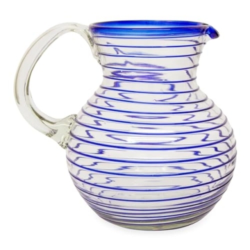 Handcrafted Cobalt Blue Eco-Friendly Glass Pitcher 71 Oz