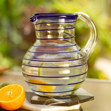 Handcrafted Cobalt Blue Eco-Friendly Glass Pitcher 71 Oz