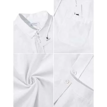 JEKAOYI Button Down Linen Shirts for Men Casual Long Sleeve Regular Fit Cotton Beach Shirts with Pocket White