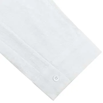 JEKAOYI Button Down Linen Shirts for Men Casual Long Sleeve Regular Fit Cotton Beach Shirts with Pocket White