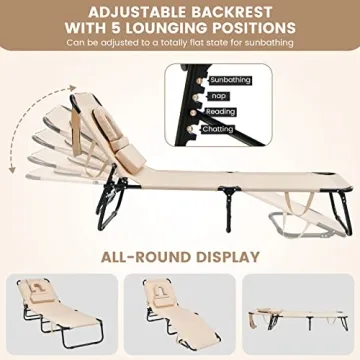 GYMAX Tanning Chair with Face Hole and Washable Pillow