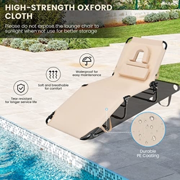GYMAX Tanning Chair with Face Hole and Washable Pillow