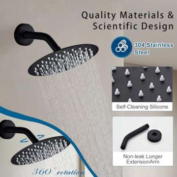 HUCKLE Shower Faucet Set with Shower Head, 10-Inch Black Shower Faucet with Valve, Single-Handle Rai...