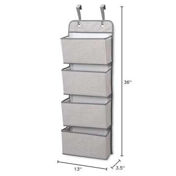 Delta Children 4 Pocket Over The Door Hanging Organizer, Easy Storage/Organization Solution - Versatile and Accessible in Any Room in the House, Grey
