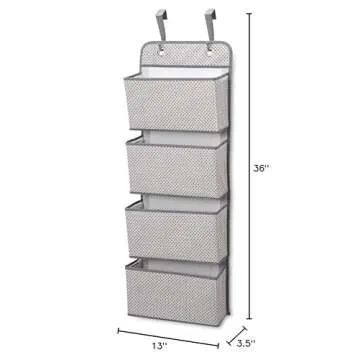 Delta Children 4 Pocket Over The Door Hanging Organizer, Easy Storage/Organization Solution - Versatile and Accessible in Any Room in the House, Grey