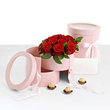 UNIKPACKAGING Premium Quality Round Flower Box, 2 TIER Gift Box with Lid, Size 7.8 dia. x 7 inch for...