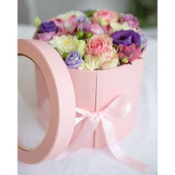 UNIKPACKAGING Premium Quality Round Flower Box, 2 TIER Gift Box with Lid, Size 7.8 dia. x 7 inch for Luxury Style Flower Arrangements (Pink)