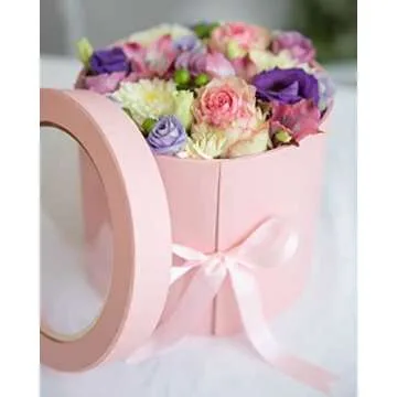 UNIKPACKAGING Premium Quality Round Flower Box, 2 TIER Gift Box with Lid, Size 7.8 dia. x 7 inch for Luxury Style Flower Arrangements (Pink)
