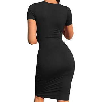 GOBLES Women's Short Sleeve Casual Bodycon Midi Elegant Cocktail Party Dress Black