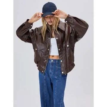 CIDER Faux Leather Long Sleeve Zipper Jacket Trendy Cool Casual