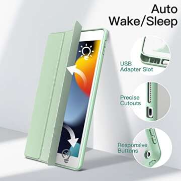 JETech iPad 10.2-Inch Case with Pencil Holder - Matcha Green