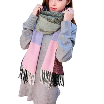 Loritta Women's Long Plaid Scarf - Winter Fashion Wraps in Purple and Pink