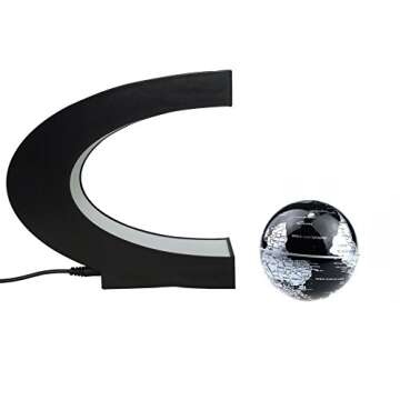 Senders Floating Globe with LED Lights C Shape Magnetic Levitation Floating Globe World Map for Desk Decoration (Black-Silver)